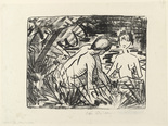 Otto Mueller. One Girl Bathing and the Other Sitting on the Shore (2) [Badendes und am Ufer sitzendes M&auml;dchen (2)]. (c. 1919)