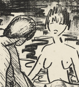 Otto Mueller. One Girl Bathing and the Other Sitting on the Shore (2) [Badendes und am Ufer sitzendes M&auml;dchen (2)]. (c. 1919)