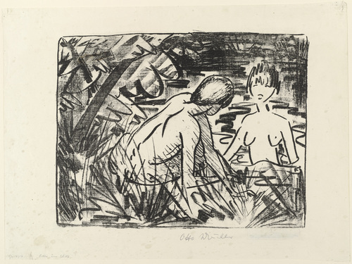 Otto Mueller. One Girl Bathing and the Other Sitting on the Shore (2) [Badendes und am Ufer sitzendes M&auml;dchen (2)]. (c. 1919)