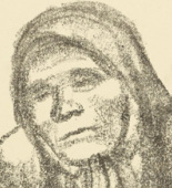 K&auml;the Kollwitz. Frontal Crouching Woman with Crossed Hands (Hockende Frau von vorne mit &uuml;bereinander gelegten H&auml;nden) from the portfolio Seventeen Lithographs (Siebzehn Steinzeichnungen). (1921)