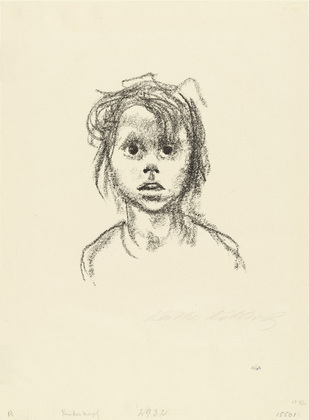 K&auml;the Kollwitz. Child's Head (Kinderkopf). (1925)
