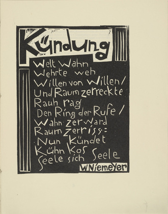 Karl Schmidt-Rottluff. Proclamation (K&uuml;ndung) from the periodical K&uuml;ndung, vol. 1, no. 1 (January 1921). 1921 (executed 1920)