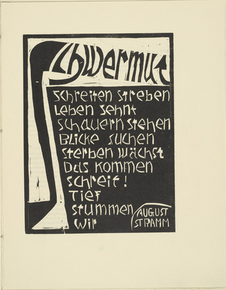 Karl Opfermann. Melancholia (Schwermut) from the periodical K&uuml;ndung, vol. 1, no. 2 (February 1921). 1921 (executed 1920)