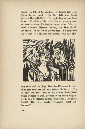 Ernst Ludwig Kirchner. As Josua Gr&uuml;bler Found his Way: Josua and Priska (Wie Josua Gr&uuml;bler seinen Weg fand: Josua und Priska) (in-text plate, page 214) from  Neben der Heerstrasse (Off the Main Road). 1923