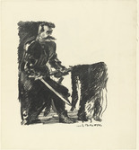 .a Lovis Corinth, .b Paul Bach, .c Adolf Edward Herstein, .d Emil Pottner. .a The Standard Bearer (Bannertr&auml;ger) for the periodical in portfolio form Krieg und Kunst , no. 1 (1914) .b Tyrolean Landsturm (Tiroler Landsturm) for the periodical in portfolio form Krieg und Kunst , no. 1 (1914) .c 'Barbaren': Johann Sebastian Bach ('Barbarians': Johann Sebastian Bach) for the periodical in portfolio form Krieg und Kunst , no. 1 (1914) .d Thor's Shadow (Thor's Schatten) for the periodical in portfolio form Krieg und Kunst , no. 1 (1914). (1914-1915)