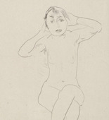 Hans Purrmann. Seated Nude (Sitzender M&auml;dchenakt mit erhobenen Armen). (c. 1920)