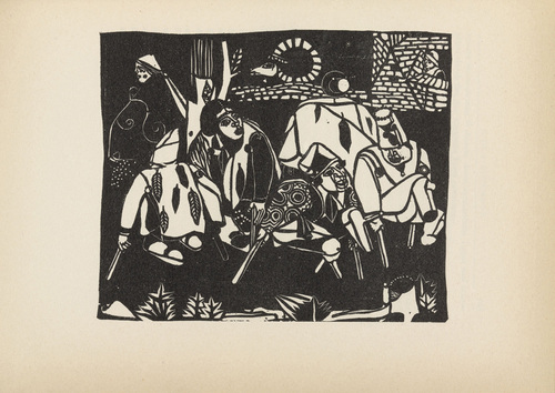Heinrich Campendonk. The Beggar after Brueghel (Der Bettler nach Brueghel) (plate, after p. 144) from Ganymed. Bl&auml;tter der Mar&eacute;es-Gesellschaft, vol. 4. 1922