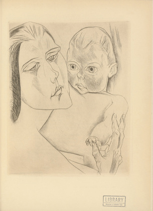 Heinrich Nauen. Mother and Child (Mutter und Kind) (plate, after p. 296) from the periodical Genius. Zeitschrift f&uuml;r werdende und alte Kunst, vol. 1, no. 2. 1919
