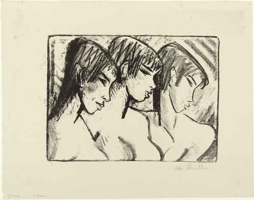 Otto Mueller. Three Girls in Profile (Drei M&auml;dchen im Profil) for the First Annual Portfolio 1921, no. 2 (Br&uuml;cke Artists) (Erste Jahresgabe 1921, no. 2 [Die K&uuml;nstler der  Br&uuml;cke]). (1921)