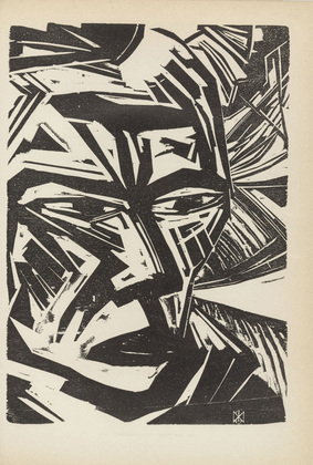 Max Kaus. Head (Kopf) (plate, after p. 308) from the periodical Genius. Zeitschrift f&uuml;r werdende und alte Kunst, vol. 2, no. 2. 1920