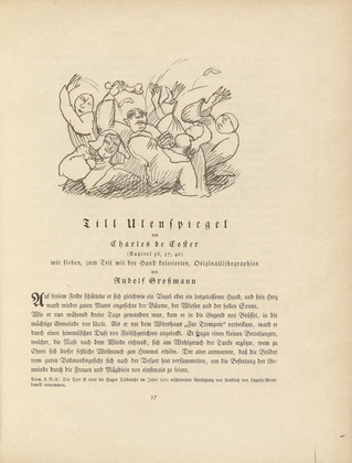 Rudolf Grossmann. Illustration for Till Ulenspiegel (headpiece, page 57) from the periodical Kunst und K&uuml;nstler, vol. 14, no. 2 (Nov 1915). 1915