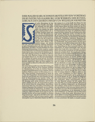 Karl Schmidt-Rottluff. Ornamental initial 'S' from the periodical K&uuml;ndung, vol. 1, no. 4, 5, 6 (April, May, June 1921). 1921 (executed 1920)