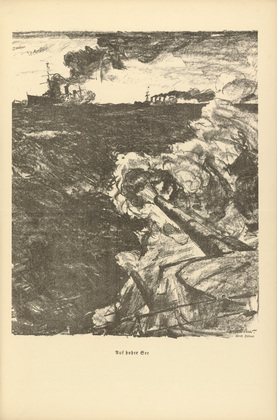 Ulrich H&uuml;bner. On the High Seas (Auf hoher See) (plate, p. 101) from the periodical Kriegszeit. K&uuml;nstlerflugbl&auml;tter, vol. 1, no. 25 (3 Feb 1915). 1915