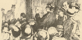 Arthur Kampf. The First News of Victory (Die erste Siegesnachricht) (in-text plate, p. 102) from the periodical Kriegszeit. K&uuml;nstlerflugbl&auml;tter, vol. 1, no. 25 (3 Feb 1915). 1915