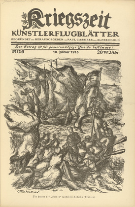 Otto Hettner. Survivors of the Emden Landing in Hodeida (Die letzen der Emden landen in Hodeida) (in-text plate, p. 103) from the periodical Kriegszeit. K&uuml;nstlerflugbl&auml;tter, vol. 1, no. 26 (10 Feb 1915). 1915