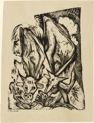 Ernst Ludwig Kirchner. Two Grazing Cows (Zwei grasende K&uuml;he). (1918)