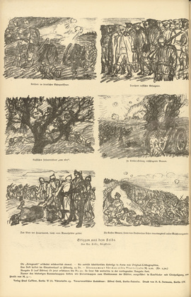 Alexander Kolde. Sketches from the Field (Skizzen aus dem Felde) (in-text plate, p. 106) from the periodical Kriegszeit. K&uuml;nstlerflugbl&auml;tter, vol. 1, no. 26 (10 Feb 1915). 1915