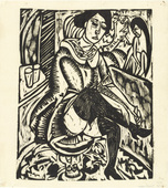 Ernst Ludwig Kirchner. Woman Buttoning Her Shoe (Frau, Schuh zukn&ouml;pfend). (1912, published 1913)