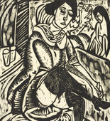 Ernst Ludwig Kirchner. Woman Buttoning Her Shoe (Frau, Schuh zukn&ouml;pfend). (1912, published 1913)