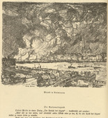 Ulrich Hübner. Fire in Antwerp (Brand in Antwepen) (headpiece, p. 112) from the periodical Kriegszeit. Künstlerflugblätter, vol. 1, no. 28 (24 Feb 1915). 1915