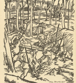 Max Unold. Trench in the Forest (Sch&uuml;tzengraben im Wald)  (plate, p. 116) from the periodical Kriegszeit. K&uuml;nstlerflugbl&auml;tter, vol. 1, no. 29 (3 March 1915). 1915