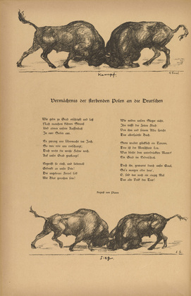 August Gaul. Struggle (Kampf) (headpiece, p. 10) from the periodical Kriegszeit. K&uuml;nstlerflugbl&auml;tter, vol. 1, no. 3 (16 Sept 1914). 1914