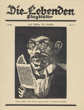 Karl R&ouml;ssing. The Racketeer (Der Erpresser) (in-text plate, title page) from the periodical Die Lebenden, vol. 2, no. 2/3 (Dec 1928). 1928  (print executed 1927)