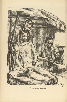M. May. War Hospital in Arabia (Kriegslazarett in Arabien) (plate, p. 124) from the periodical Kriegszeit. K&uuml;nstlerflugbl&auml;tter, vol. 1, no. 31 (17 March 1915). 1915