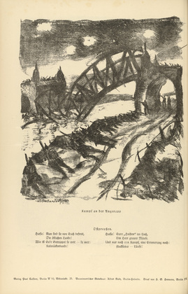 Franz Heckendorf. Battle on the Angerapp (Kampf an der Angerapp) (headpiece, p. 126) from the periodical Kriegszeit. K&uuml;nstlerflugbl&auml;tter, vol. 1, no. 31 (17 March 1915). 1915