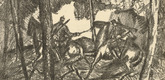 Josef Bato. The Wounded Comrade (Der verwundete Kamerad) (headpiece, p. 128) from the periodical Kriegszeit. K&uuml;nstlerflugbl&auml;tter, vol. 1, no. 32 (24 March 1915). 1915