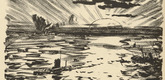 Ulrich H&uuml;bner. U-boats in Battle (U-Boote im Kampf) (in-text plate, p. 130) from the periodical Kriegszeit. K&uuml;nstlerflugbl&auml;tter, vol. 1, no. 32 (24 March 1915). 1915