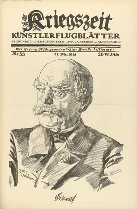 Wilhelm Tr&uuml;bner. Otto v. Bismarck (in-text plate, p. 131) from the periodical Kriegszeit. K&uuml;nstlerflugbl&auml;tter, vol. 1, no. 33 (31 March 1915). 1915