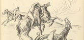 Max Liebermann. Cavalry Battle (Reiterkampf) (headpiece, p. 133) from the periodical Kriegszeit. K&uuml;nstlerflugbl&auml;tter, vol. 1, no. 33 (31 March 1915). 1915