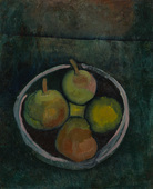 Paul Klee. Still Life with Four Apples (Stilleben mit vier Fr&uuml;chten in Schale vor dunkelgr&uuml;nem Grunde). (1909)