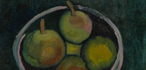 Paul Klee. Still Life with Four Apples (Stilleben mit vier Fr&uuml;chten in Schale vor dunkelgr&uuml;nem Grunde). (1909)