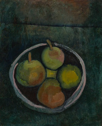 Paul Klee. Still Life with Four Apples (Stilleben mit vier Fr&uuml;chten in Schale vor dunkelgr&uuml;nem Grunde). (1909)