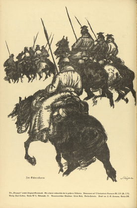 Kurt Sch&auml;fer. In the Snowstorm (Im Schneesturm) (plate, p. 138) from the periodical Kriegszeit. K&uuml;nstlerflugbl&auml;tter, vol. 1, no. 34 (7 April 1915). 1915
