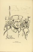 Erich B&uuml;ttner. Drafted (Self-Portrait) [Einberufen (Selbstbildnis)] (plate, p. 140) from the periodical Kriegszeit. K&uuml;nstlerflugbl&auml;tter, vol. 1, no. 35 (14 April 1915). 1915