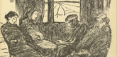 Hedwig Weiss. Between Hannover and Lehrte (Zwischen Hannover und Lehrte) (headpiece, p. 145) from the periodical Kriegszeit. K&uuml;nstlerflugbl&auml;tter, vol. 1, no. 36 (21 April 1915). 1915