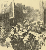 Hedwig Weiss. War Sewing Room (Kriegsn&auml;hstube) (headpiece, p. 146) from the periodical Kriegszeit. K&uuml;nstlerflugbl&auml;tter, vol. 1, no. 36 (21 April 1915). 1915