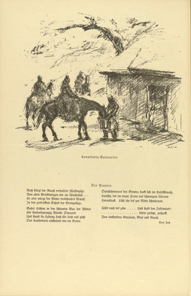Hans Meid. Cavalry Patrol (Kavallerie-Patrouille) (headpiece, p. 148) from the periodical Kriegszeit. K&uuml;nstlerflugbl&auml;tter, vol. 1, no. 37 (28 April 1915). 1915