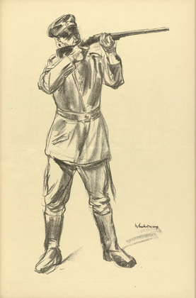 Max Liebermann. Infantryman Shooting (Schiessender Infanterist) (plate, p. 149) from the periodical Kriegszeit. K&uuml;nstlerflugbl&auml;tter, vol. 1, no. 37 (28 April 1915). 1915