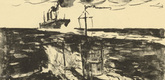 Ulrich H&uuml;bner. Hurray for the U-5 (U-5 hurra!) (in-text plate, p. 154) from the periodical Kriegszeit. K&uuml;nstlerflugbl&auml;tter, vol. 1, no. 38 (5 May 1915). 1915