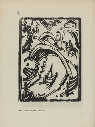 Bernhard Klein. The Rider on the Bridge (Der Reiter auf der Br&uuml;cke) (plate, page 10) from the periodical Der schwarze Turm, vol. 1, no. 2 (Apr 1919). 1919