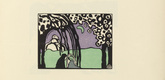Vasily Kandinsky. Two Women in Moonlit Landscape (Zwei Frauen in Mondlandschaft) (plate, folio 12) from Kl&auml;nge (Sounds). (1913)