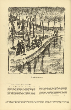 Oskar Nerlinger. Visit to the Military Hospital (Besuch im Lazarett) (headpiece, p. 158) from the periodical Kriegszeit. K&uuml;nstlerflugbl&auml;tter, vol. 1, no. 39 (12 May 1915). 1915