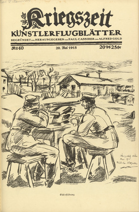Wilhelm Wagner. Target Practice (Schie&szlig;&uuml;bung) (in-text plate, p. 159) from the periodical Kriegszeit. K&uuml;nstlerflugbl&auml;tter, vol. 1, no. 40 (27 May 1915). 1915