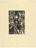 Ernst Ludwig Kirchner. Canoness at the Sewing Table (Stiftsfr&auml;ulein am N&auml;htisch) from the illustrated book Das Stiftsfr&auml;ulein und der Tod (The Canoness and Death). (1912, published 1913)