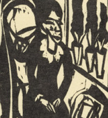 Ernst Ludwig Kirchner. Canoness at the Sewing Table (Stiftsfr&auml;ulein am N&auml;htisch) from the illustrated book Das Stiftsfr&auml;ulein und der Tod (The Canoness and Death). (1912, published 1913)
