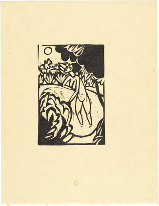 Ernst Ludwig Kirchner. The Canoness in the Lake (Das Stiftsfr&auml;ulein im See) from the illustrated book  Das Stiftsfr&auml;ulein und der Tod (The Canoness and Death). (1912, published 1913)